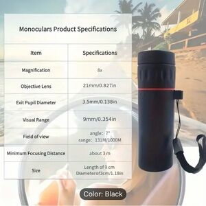 1pc 8X HD Magnification Monocular, 3.6 Inches High Power Telescope